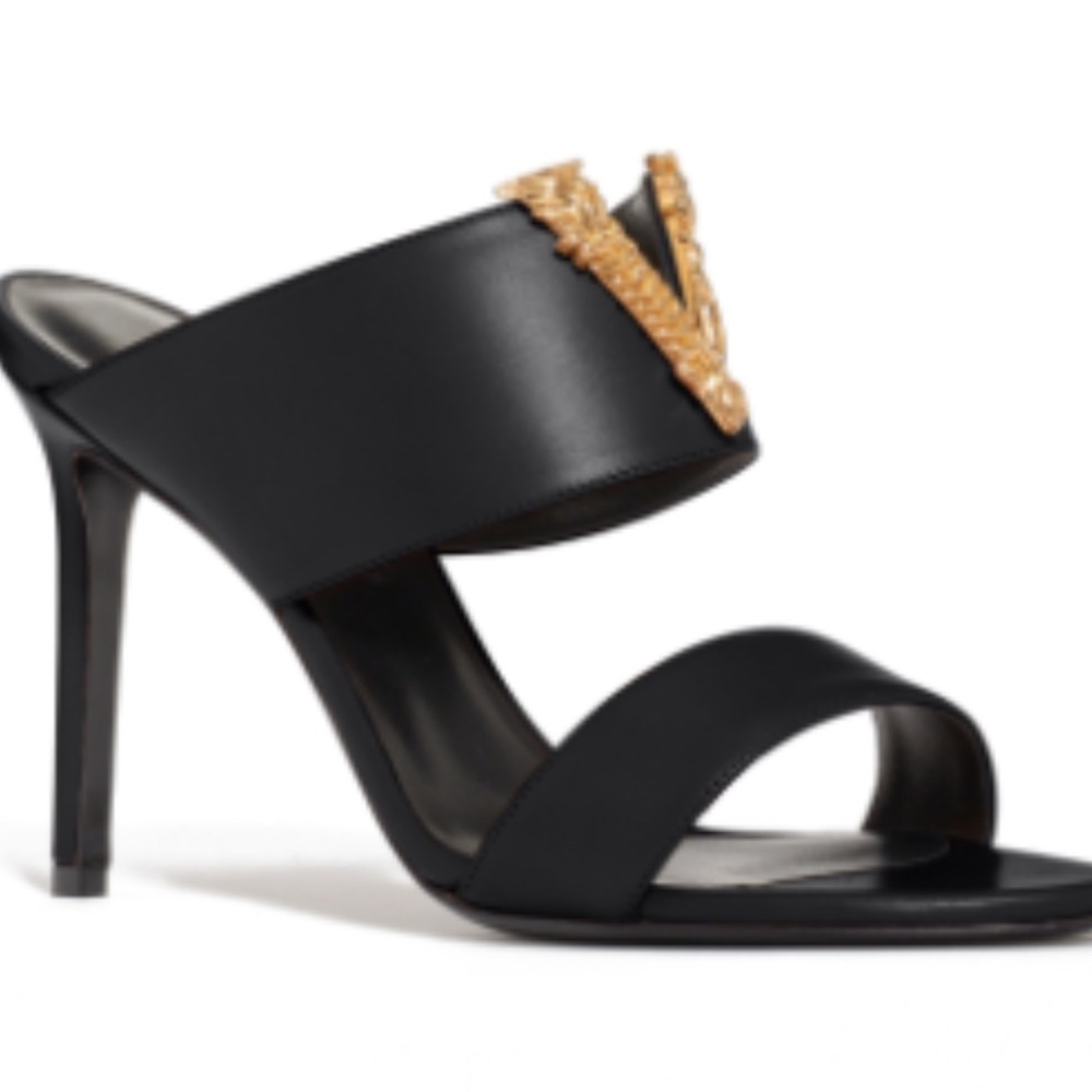 Versace Women V-Hardware Double Band Slide Sandal